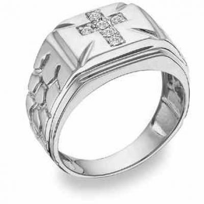 Diamond Cross Nugget Ring, 14K White Gold -  - CHR-4