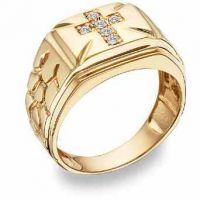 Diamond Cross Nugget Ring, 14K Yellow Gold