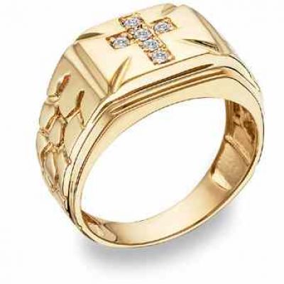 Diamond Cross Nugget Ring, 14K Yellow Gold -  - CHR-5