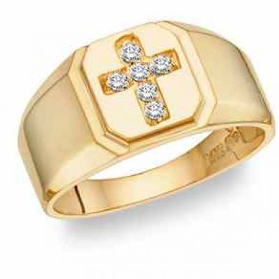 Diamond Cross Ring - 14K Gold -  - CHR-8