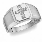 Diamond Cross Ring - 14K White Gold