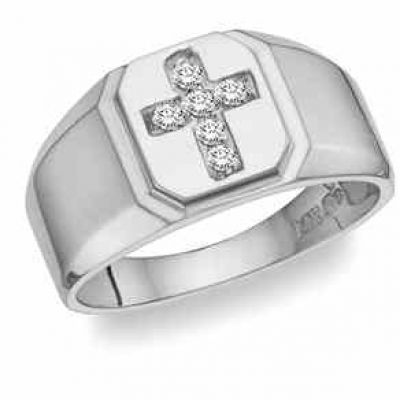 Men s White Topaz Gemstone Cross Ring in Sterling Silver -  - CHR-7SS