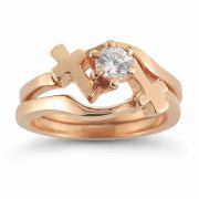 Diamond Cross Wedding Ring Bridal Set in 14K Rose Gold