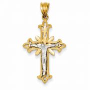 Diamond-Cut Crucifix Pendant, 14K Two-Tone Gold