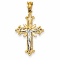Diamond-Cut Crucifix Pendant, 14K Two-Tone Gold