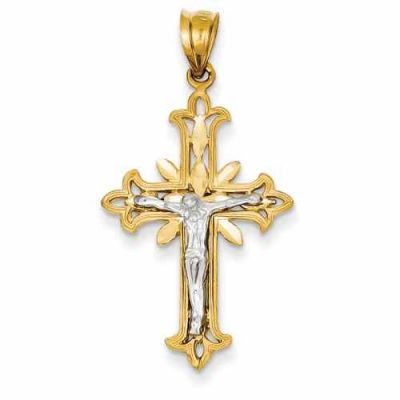 Diamond-Cut Crucifix Pendant, 14K Two-Tone Gold -  - QGCR-K5073