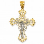 Diamond-Cut Crucifix Pendant in 14K Two-Tone Gold