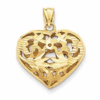 Diamond-Cut Design Heart Pendant, 14K Yellow Gold