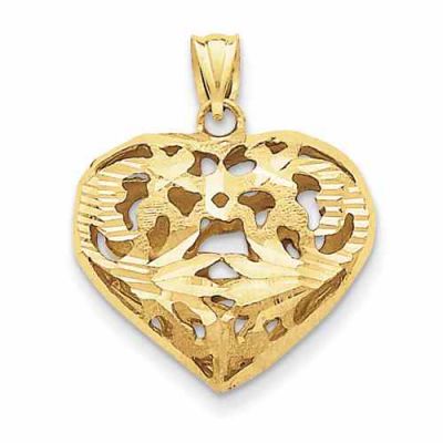 Diamond-Cut Design Heart Pendant, 14K Yellow Gold -  - QGPD-C206