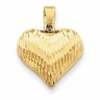 Diamond-Cut Puffed Heart Pendant, 14K Yellow Gold