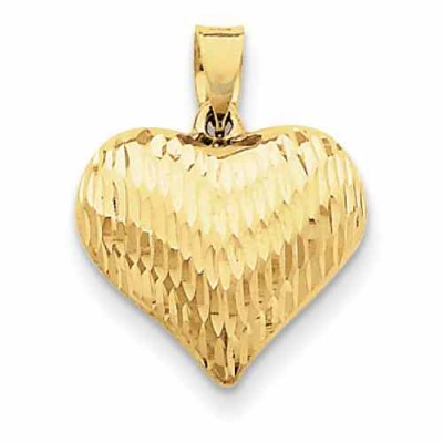 Diamond-Cut Puffed Heart Pendant, 14K Yellow Gold -  - QGPD-D2888