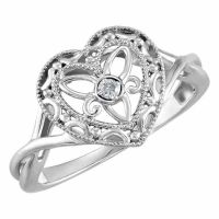 Diamond Filigree Heart Ring, Sterling Silver