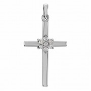 Diamond Flower Petal Cross Necklace, 14K White Gold