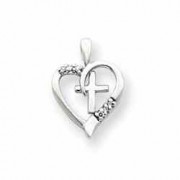 Diamond Heart Cross Pendant, 14K White Gold
