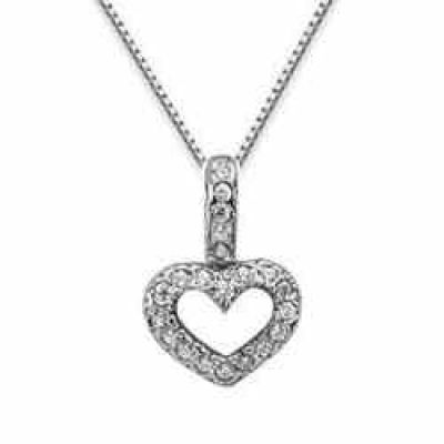Diamond Heart Drop Necklace, 14K White Gold -  - USPD-HPD198W