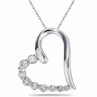Diamond Heart Journey Necklace in 10K White Gold -  - PDH7898