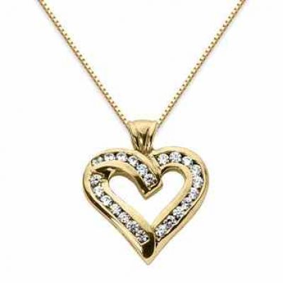 Diamond Heart Pendant, 14K Yellow Gold -  - USPD-HPD1Y
