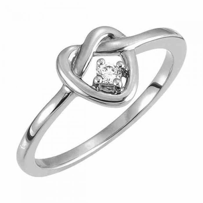 Rings : Diamond Love-Knot Heart Ring in White Gold