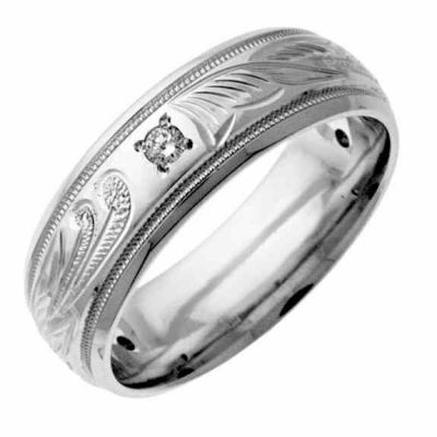 Diamond Paisley Wedding Band Ring, 14K White Gold -  - NDLS-316W