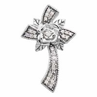 Diamond Rose Cross Necklace, 14K White Gold