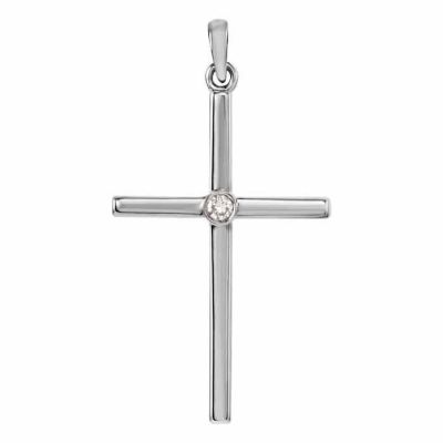 Diamond Solitaire Cross Necklace, 14K White Gold -  - STLCR-R42325W