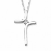 Diamond Solitaire Cross Pendant, 14K White Gold