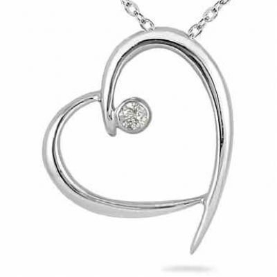 Diamond Solitaire Heart Necklace in 10K White Gold -  - PDH5142
