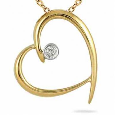 Diamond Solitaire Heart Pendant in 10K Yellow Gold -  - PDH5143