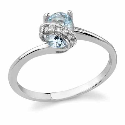 Diamond Swirl Aquamarine Ring, 14K White Gold -  - AQRG-1