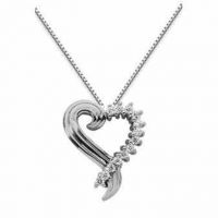 Diamond Swirl Heart Pendant, 14K White Gold