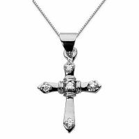 Diamond Sword Cross Necklace, 14K White Gold