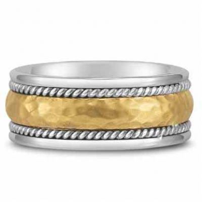 Domed Hammered Wedding Band in 18K Two-Tone Gold -  - WEDLW-9-WY-18K