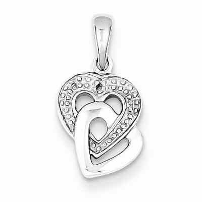 Double Diamond Accent Heart Pendant in Sterling Silver -  - QGPD-QDX264