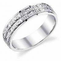 Double Floral Wedding Band Ring in 14K White Gold