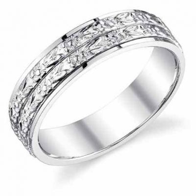 Double Floral Wedding Band Ring in 14K White Gold -  - WG-191W