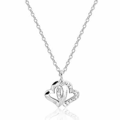 Double Heart CZ Necklace in Sterling Silver -  - PRJ-PRNS0215