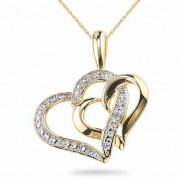 Double Heart Diamond Necklace, 14K Gold