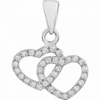 Double Heart Diamond Pendant in 14K White Gold