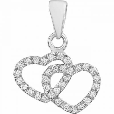 Double Heart Diamond Pendant in 14K White Gold -  - STLPD-652229W
