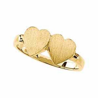 Double-Heart Engraveable Gold Signet Ring -  - STLRG-4193