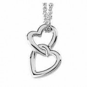 Double Heart Pendant, 14K White Gold