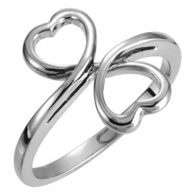 Double Heart Twist Ring in 14K White Gold -  - STLRG-5235W