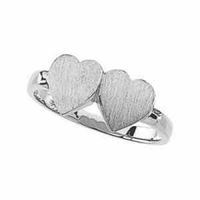 Dual-Heart Personalized White Gold Signet Ring -  - STLRG-4193W