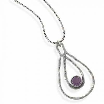 Double Pear Shape Pendant in Sterling Silver with Amethyst -  - MMA-33514