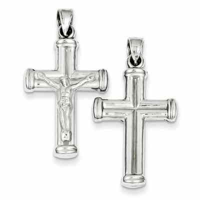 Double-Sided Hollow Cross Crucifix Pendant, Sterling Silver -  - QGCR-QC5404
