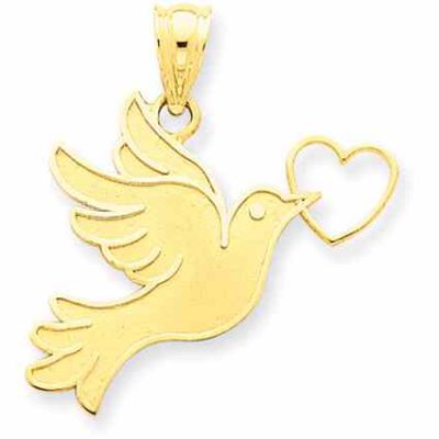 Dove with Heart Pendant, 14K Yellow Gold -  - QGPD-D3797