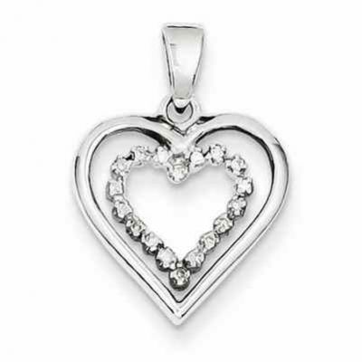 Dual Sterling Silver Diamond Heart Pendant -  - QGPD-QDX206