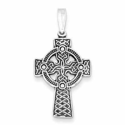Embroidered Celtic Weave Cross Necklace in Sterling Silver -  - QGCR-QC6676
