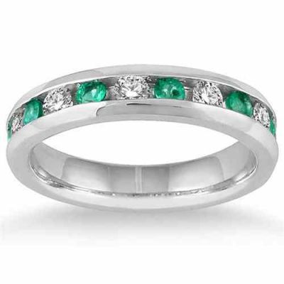 Emerald and Diamond Channel Band, 14K White Gold -  - PRR3619EM