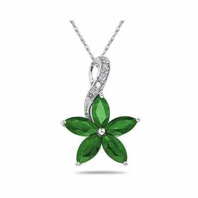 Emerald and Diamond Flower Pendant in 10K White Gold -  - PRP7962EM